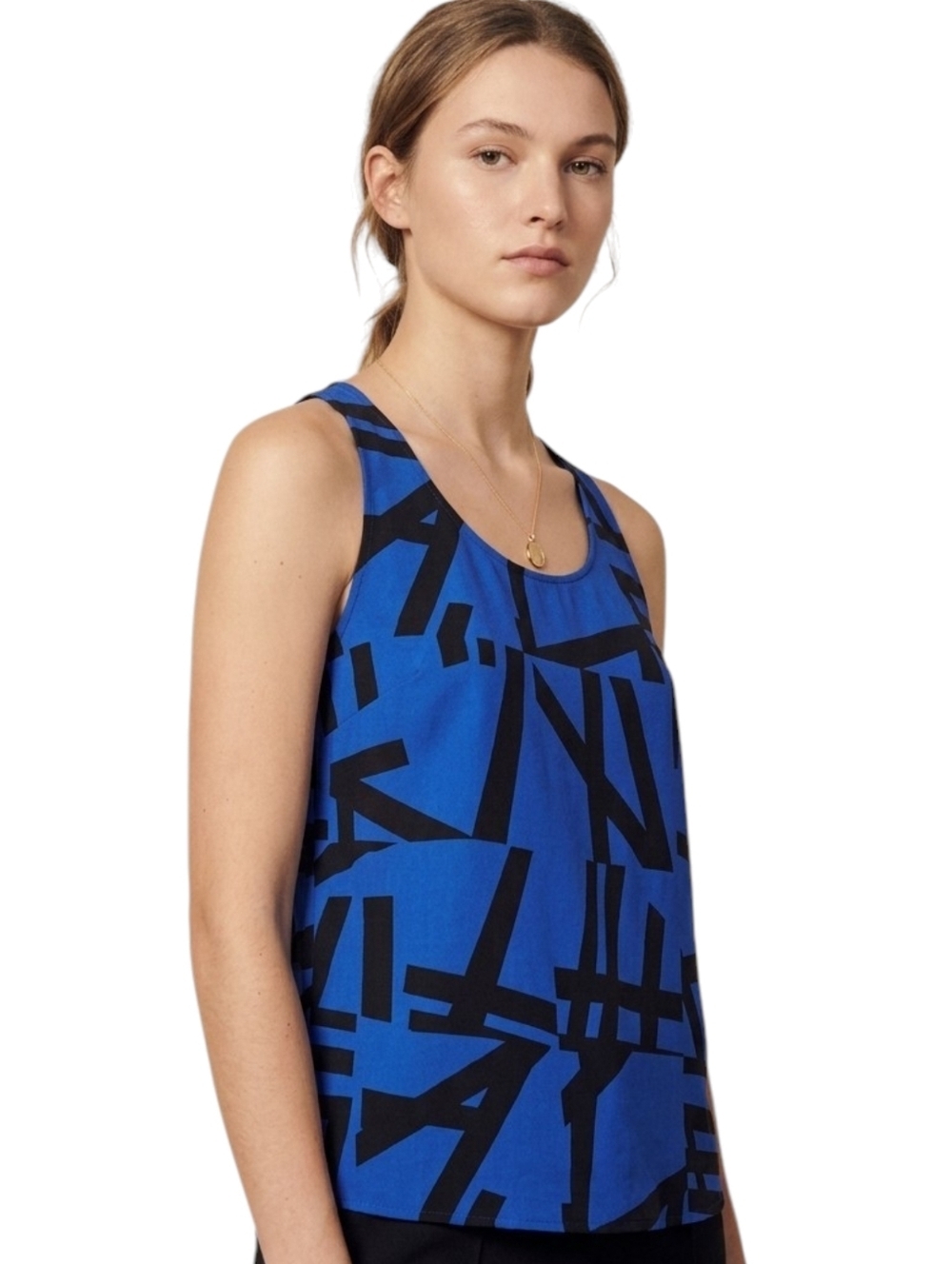 Sandro Paris Silk Tank Women 4 Blue Black Graphic Print Open Back